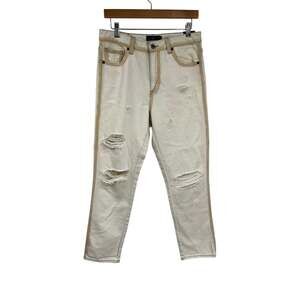 Lucky Brand The High Rise Tomboy Cream Tan Distressed Grunge Jeans 6/28 NEW